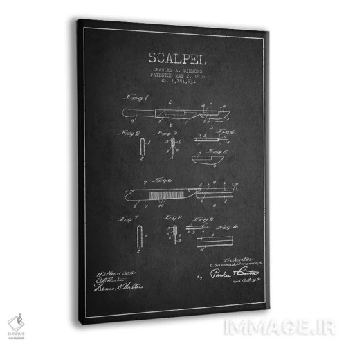 تابلو نقشهٔ ثبت اختراع اسکالپل خاکستری اثر پیکسل کهنه (استودیو/نام هنری) - نمای پرسپکتیو محصول