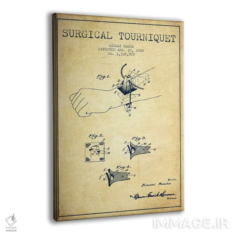 تابلو نقشهٔ ثبت اختراع تورنیکت جراحی (طرح کلاسیک) اثر پیکسل کهنه (استودیو/نام هنری) - نمای پرسپکتیو محصول