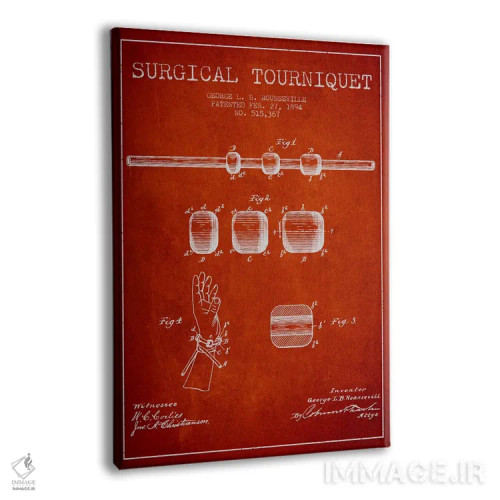 تابلو نقشهٔ ثبت اختراع تورنیکت جراحی قرمز اثر پیکسل کهنه (استودیو/نام هنری) - نمای پرسپکتیو محصول