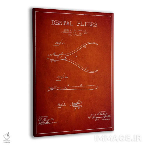 تابلو نقشهٔ ثبت اختراع انبر دندانپزشکی قرمز اثر پیکسل کهنه (استودیو/نام هنری) - نمای پرسپکتیو محصول
