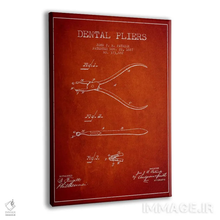 تابلو نقشهٔ ثبت اختراع انبر دندانپزشکی قرمز اثر پیکسل کهنه (استودیو/نام هنری) - نمای پرسپکتیو محصول