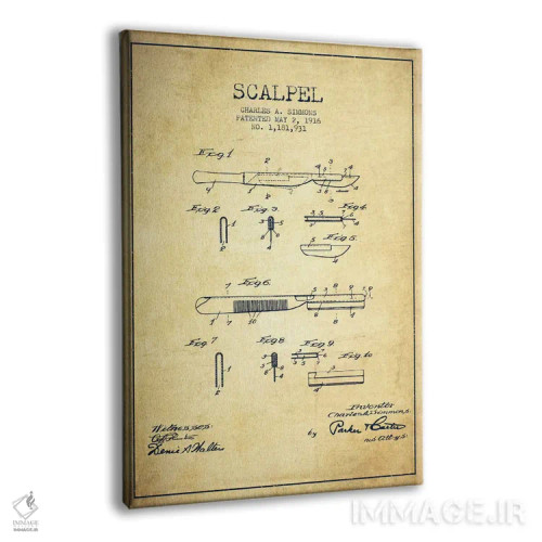 تابلو نقشهٔ ثبت اختراع اسکالپل (طرح کلاسیک) اثر پیکسل کهنه (استودیو/نام هنری) - نمای پرسپکتیو محصول