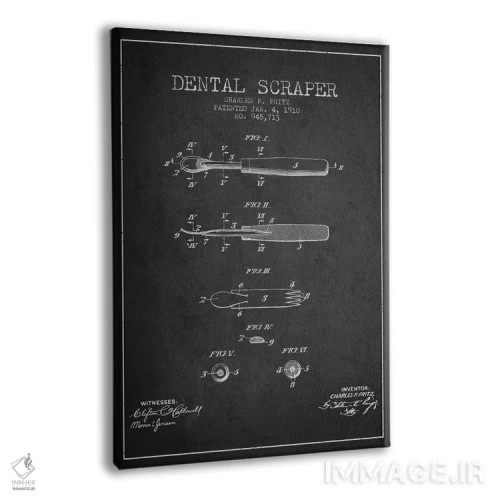 تابلو نقشهٔ ثبت اختراع اسکراپر دندانپزشکی خاکستری اثر پیکسل کهنه (استودیو/نام هنری) - نمای پرسپکتیو محصول