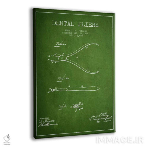 تابلو نقشهٔ ثبت اختراع انبر دندانپزشکی سبز اثر پیکسل کهنه (استودیو/نام هنری) - نمای پرسپکتیو محصول