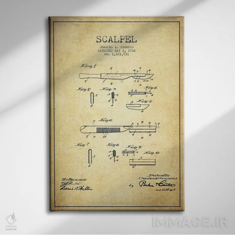 تابلو نقشهٔ ثبت اختراع اسکالپل (طرح کلاسیک) اثر پیکسل کهنه (استودیو/نام هنری) - نمای روبهرو روی دیوار