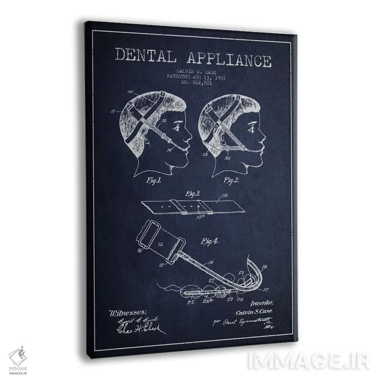 تابلو نقشهٔ ثبت اختراع وسایل دندانپزشکی آبی نفتی اثر پیکسل کهنه (استودیو/نام هنری) - نمای پرسپکتیو محصول