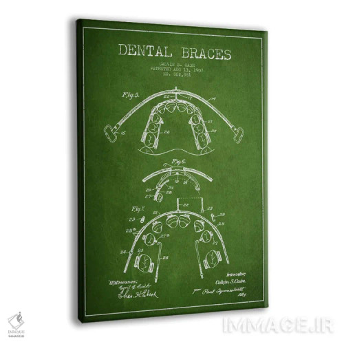 تابلو نقشهٔ ثبت اختراع براکت دندان سبز اثر پیکسل کهنه (استودیو/نام هنری) - نمای پرسپکتیو محصول