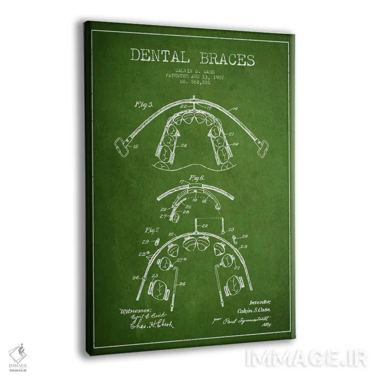 تابلو نقشهٔ ثبت اختراع براکت دندان سبز اثر پیکسل کهنه (استودیو/نام هنری) - نمای پرسپکتیو محصول
