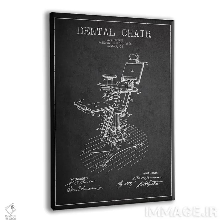 تابلو نقشهٔ ثبت اختراع صندلی دندانپزشکی خاکستری اثر پیکسل کهنه (استودیو/نام هنری) - نمای پرسپکتیو محصول