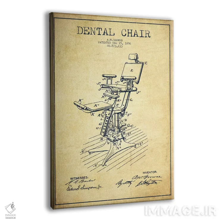 تابلو نقشهٔ ثبت اختراع صندلی دندانپزشکی (طرح کلاسیک) اثر پیکسل کهنه (استودیو/نام هنری) - نمای پرسپکتیو محصول