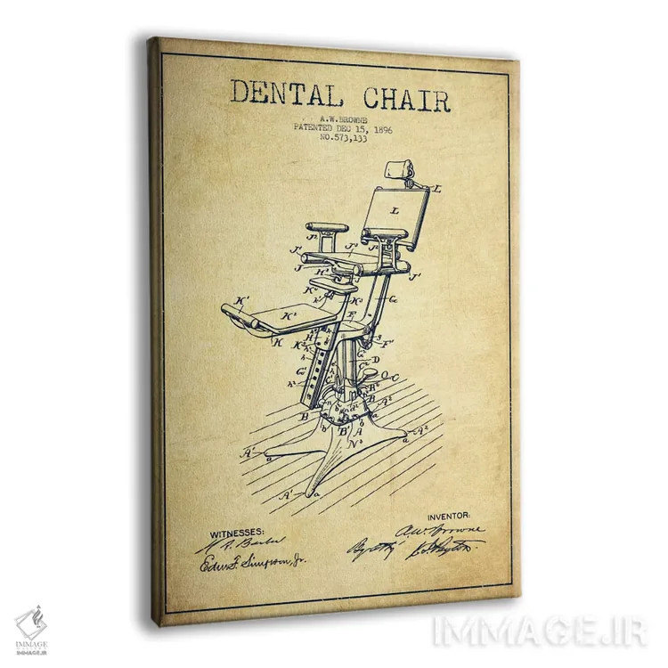 تابلو نقشهٔ ثبت اختراع صندلی دندانپزشکی (طرح کلاسیک) اثر پیکسل کهنه (استودیو/نام هنری) - نمای پرسپکتیو محصول