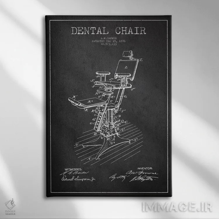 تابلو نقشهٔ ثبت اختراع صندلی دندانپزشکی خاکستری اثر پیکسل کهنه (استودیو/نام هنری) - نمای روبهرو روی دیوار