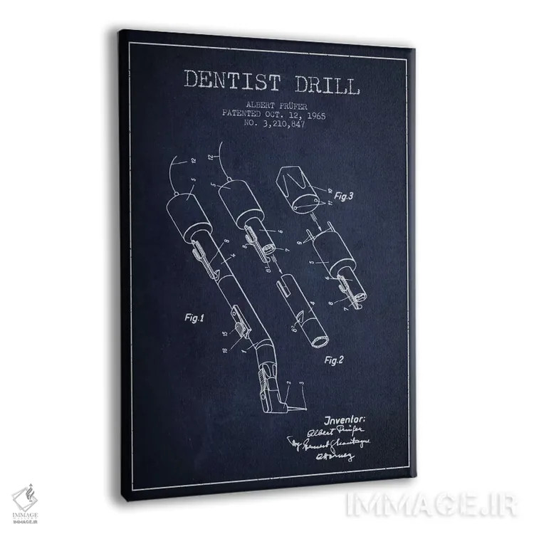تابلو نقشهٔ ثبت اختراع دریل دندانپزشکی آبی نفتی اثر پیکسل کهنه (استودیو/نام هنری) - نمای پرسپکتیو محصول
