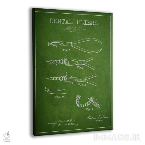 تابلو نقشهٔ ثبت اختراع انبر دندانپزشکی سبز اثر پیکسل کهنه (استودیو/نام هنری) - نمای پرسپکتیو محصول