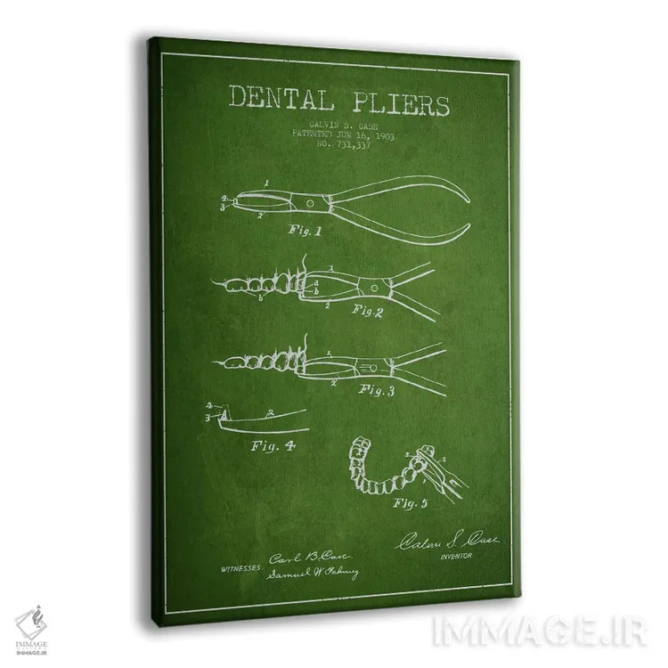 تابلو نقشهٔ ثبت اختراع انبر دندانپزشکی سبز اثر پیکسل کهنه (استودیو/نام هنری) - نمای پرسپکتیو محصول