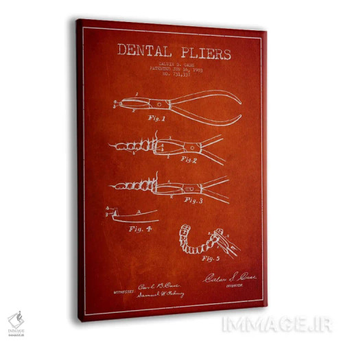 تابلو نقشهٔ ثبت اختراع انبر دندانپزشکی قرمز اثر پیکسل کهنه (استودیو/نام هنری) - نمای پرسپکتیو محصول