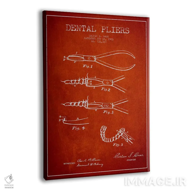 تابلو نقشهٔ ثبت اختراع انبر دندانپزشکی قرمز اثر پیکسل کهنه (استودیو/نام هنری) - نمای پرسپکتیو محصول