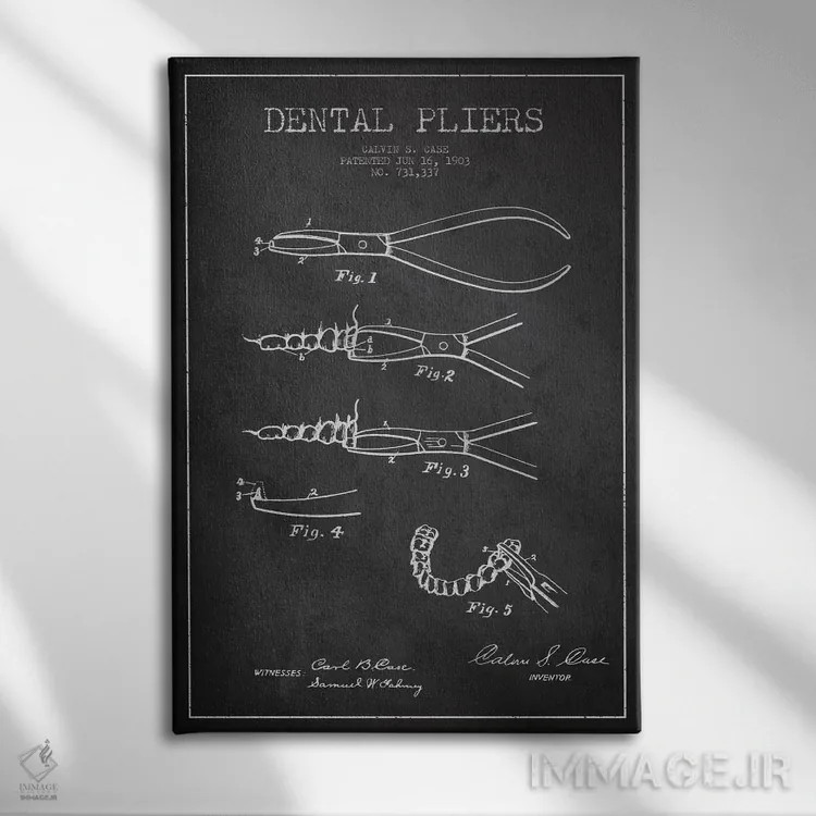 تابلو نقشهٔ ثبت اختراع انبر دندانپزشکی خاکستری اثر پیکسل کهنه (استودیو/نام هنری) - نمای روبهرو روی دیوار