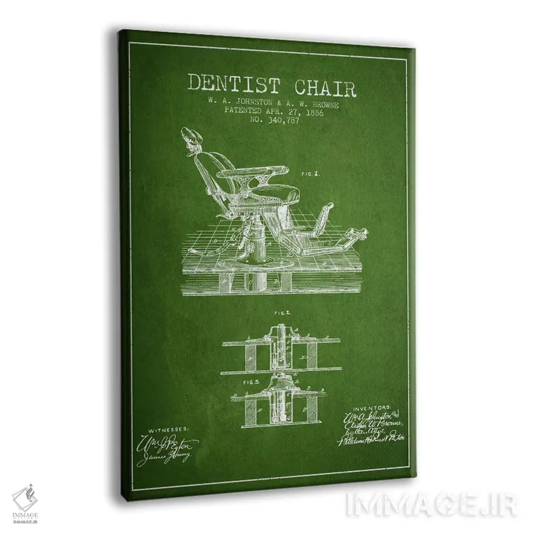 تابلو نقشهٔ ثبت اختراع صندلی دندانپزشک سبز اثر پیکسل کهنه (استودیو/نام هنری) - نمای پرسپکتیو محصول