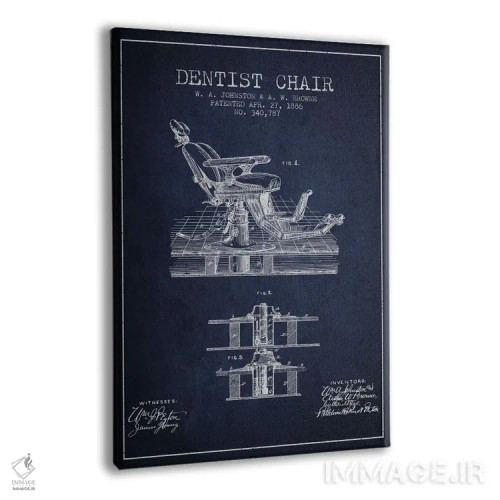 تابلو نقشهٔ ثبت اختراع صندلی دندانپزشک آبی نفتی اثر پیکسل کهنه (استودیو/نام هنری) - نمای پرسپکتیو محصول