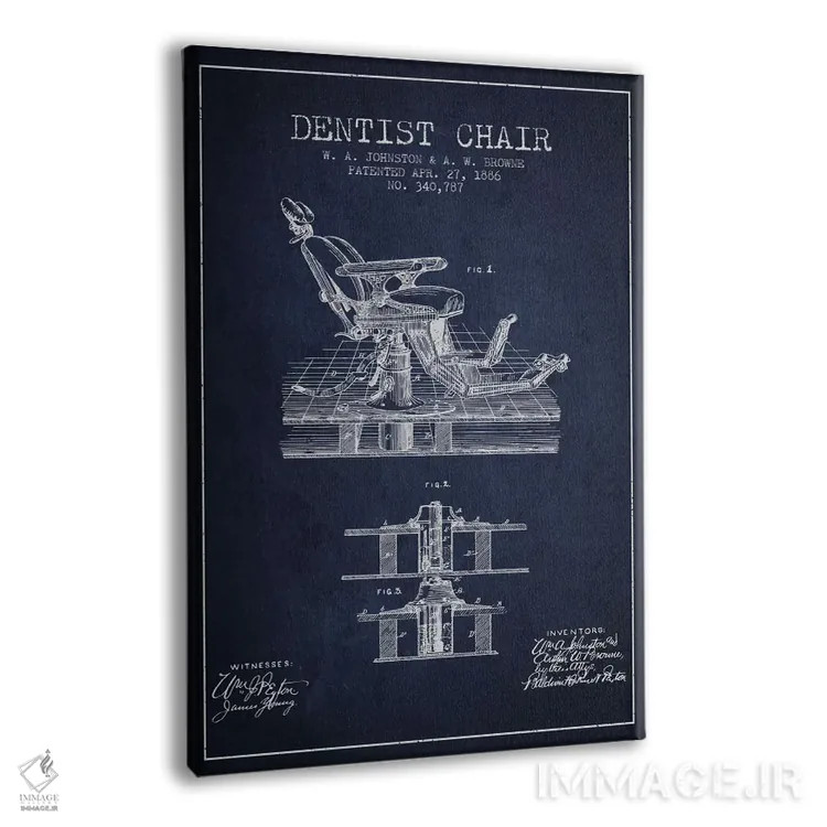 تابلو نقشهٔ ثبت اختراع صندلی دندانپزشک آبی نفتی اثر پیکسل کهنه (استودیو/نام هنری) - نمای پرسپکتیو محصول