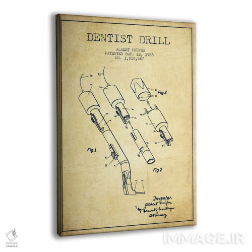 تابلو نقشهٔ ثبت اختراع دریل دندانپزشکی (طرح کلاسیک) اثر پیکسل کهنه (استودیو/نام هنری) - نمای پرسپکتیو محصول