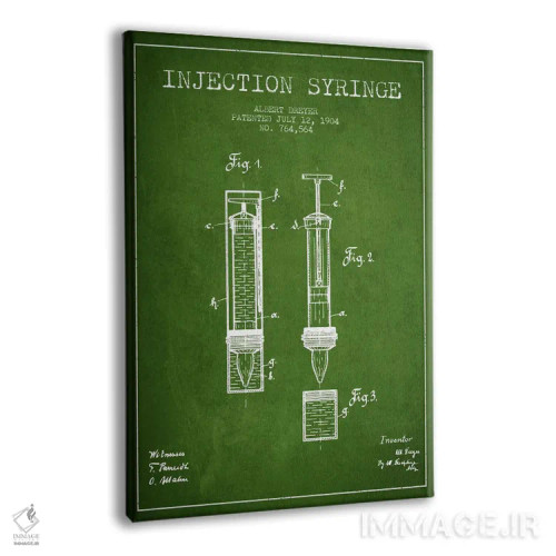 تابلو نقشهٔ ثبت اختراع سرنگ تزریق (سبز) اثر پیکسل کهنه (استودیو/نام هنری) - نمای پرسپکتیو محصول