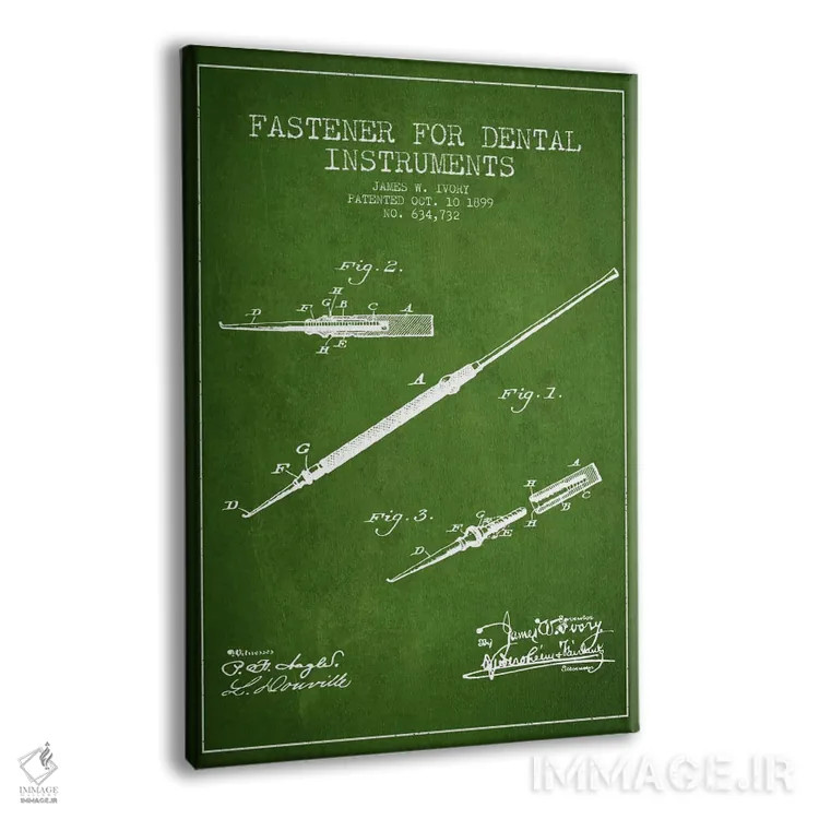 تابلو نقشهٔ ثبت اختراع ابزار دندانپزشکی بستدار (سبز) اثر پیکسل کهنه (استودیو/نام هنری) - نمای پرسپکتیو محصول