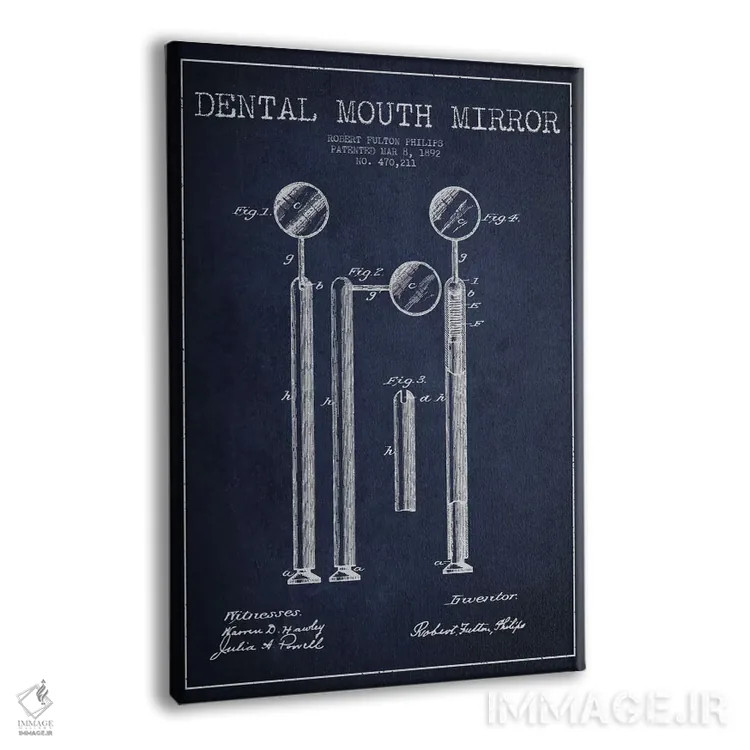 تابلو نقشهٔ ثبت اختراع آینه دهانی (آبی نفتی) اثر پیکسل کهنه (استودیو/نام هنری) - نمای پرسپکتیو محصول