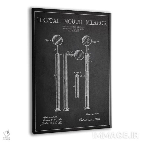 تابلو نقشهٔ ثبت اختراع آینه دهانی (زغالی) اثر پیکسل کهنه (استودیو/نام هنری) - نمای پرسپکتیو محصول