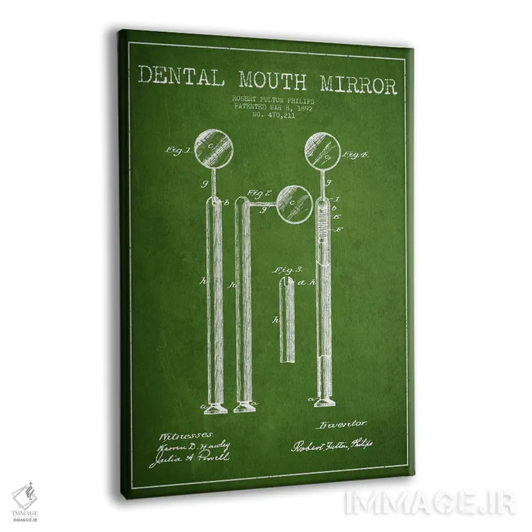 تابلو نقشهٔ ثبت اختراع آینه دهانی (سبز) اثر پیکسل کهنه (استودیو/نام هنری) - نمای پرسپکتیو محصول
