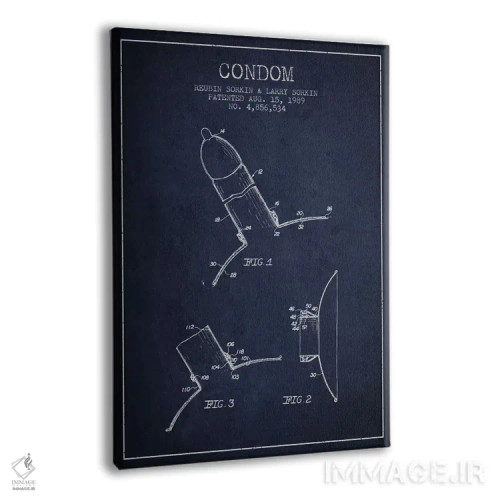 تابلو نقشهٔ ثبت اختراع کاندوم (آبی نفتی) اثر پیکسل کهنه (استودیو/نام هنری) - نمای پرسپکتیو محصول