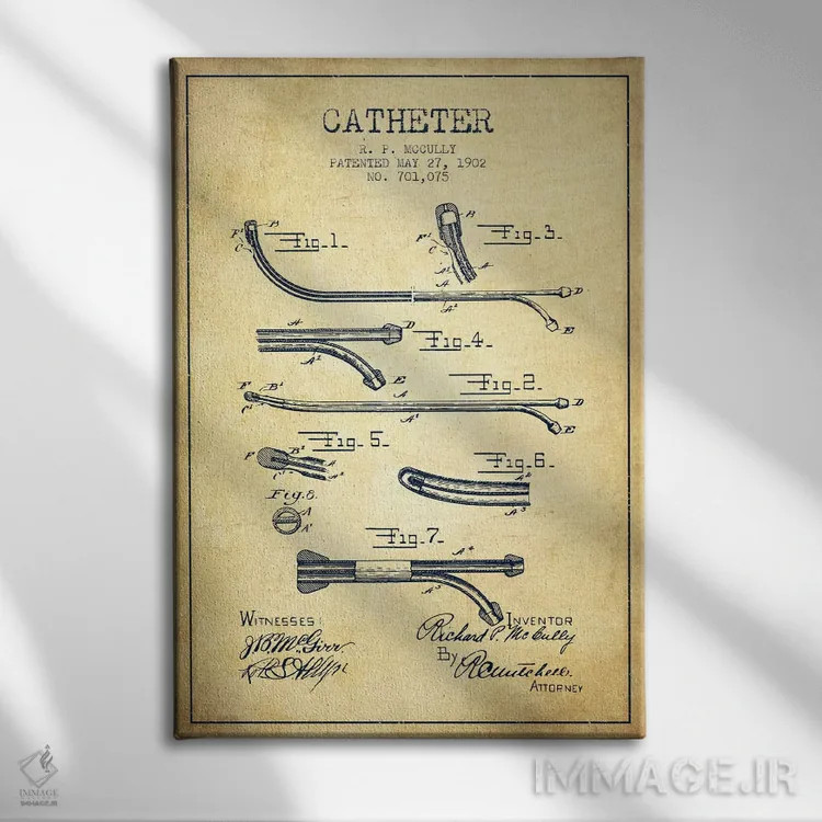 تابلو نقشهٔ ثبت اختراع کاتتر (قدیمی) اثر پیکسل کهنه (استودیو/نام هنری) - نمای روبهرو روی دیوار