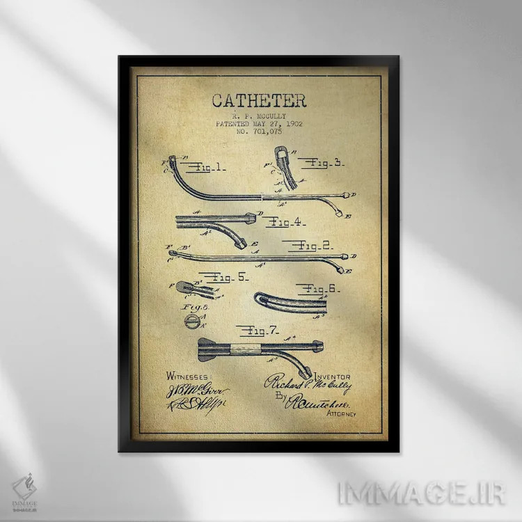 تابلو نقشهٔ ثبت اختراع کاتتر (قدیمی) اثر پیکسل کهنه (استودیو/نام هنری) - نمای قابدار مشکی