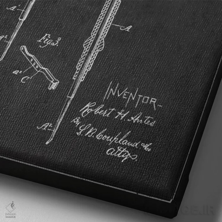 تابلو نقشهٔ ثبت اختراع چکش دندانپزشکی (زغالی) اثر پیکسل کهنه (استودیو/نام هنری) - نمای نزدیک بافت بوم