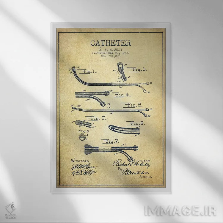 تابلو نقشهٔ ثبت اختراع کاتتر (قدیمی) اثر پیکسل کهنه (استودیو/نام هنری) - نمای قابدار سفید