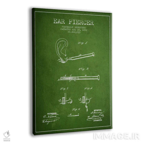 تابلو نقشهٔ ثبت اختراع دستگاه سوراخکننده گوش ۲ (سبز) اثر پیکسل کهنه (استودیو/نام هنری) - نمای پرسپکتیو محصول