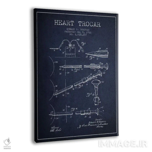 تابلو نقشهٔ ثبت اختراع تروکار قلب (آبی نفتی) اثر پیکسل کهنه (استودیو/نام هنری) - نمای پرسپکتیو محصول