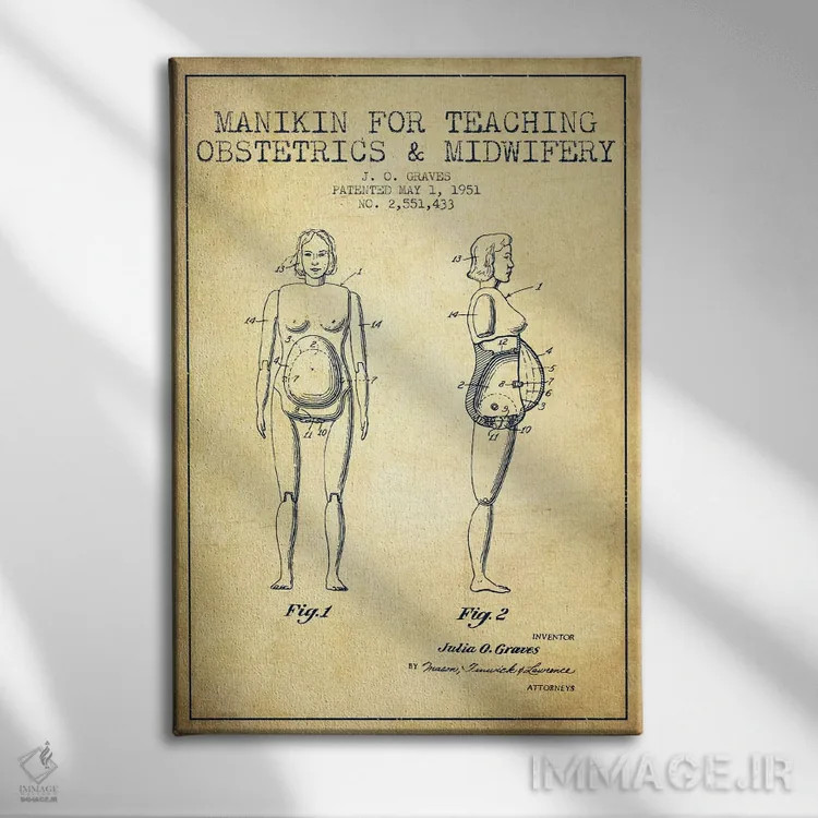 تابلو نقشهٔ ثبت اختراع ماما ۱ (قدیمی) اثر پیکسل کهنه (استودیو/نام هنری) - نمای روبهرو روی دیوار