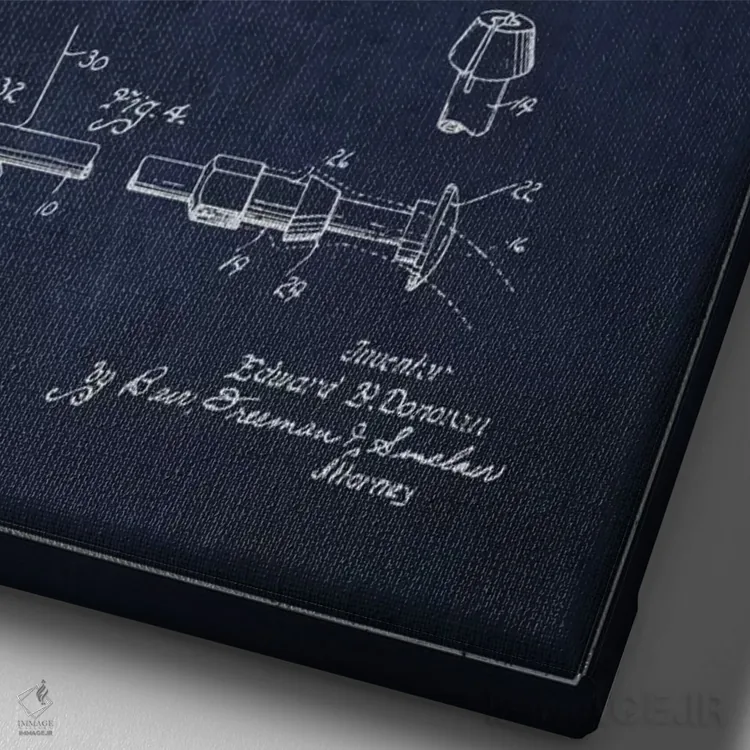 تابلو نقشهٔ ثبت اختراع تروکار قلب (آبی نفتی) اثر پیکسل کهنه (استودیو/نام هنری) - نمای نزدیک بافت بوم