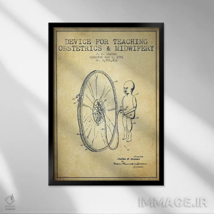 تابلو نقشهٔ ثبت اختراع ماما (قدیمی) اثر پیکسل کهنه (استودیو/نام هنری) - نمای قابدار مشکی