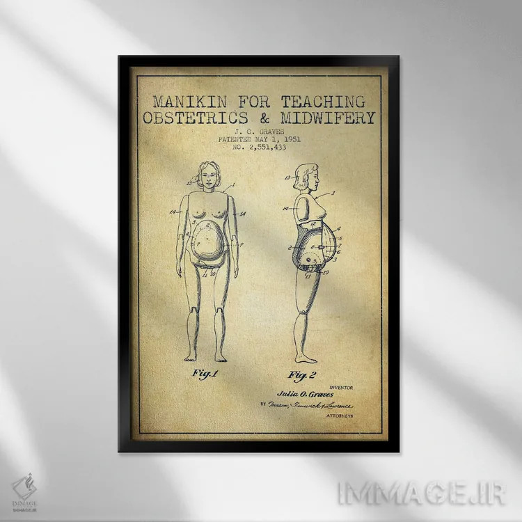 تابلو نقشهٔ ثبت اختراع ماما ۱ (قدیمی) اثر پیکسل کهنه (استودیو/نام هنری) - نمای قابدار مشکی