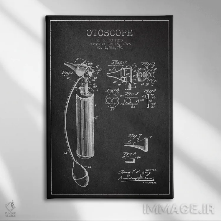 تابلو نقشهٔ ثبت اختراع اتوسکوپ (زغالی) اثر پیکسل کهنه (استودیو/نام هنری) - نمای روبهرو روی دیوار