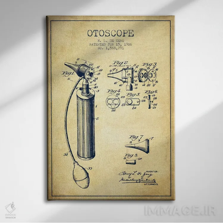 تابلو نقشهٔ ثبت اختراع اتوسکوپ (قدیمی) اثر پیکسل کهنه (استودیو/نام هنری) - نمای روبهرو روی دیوار