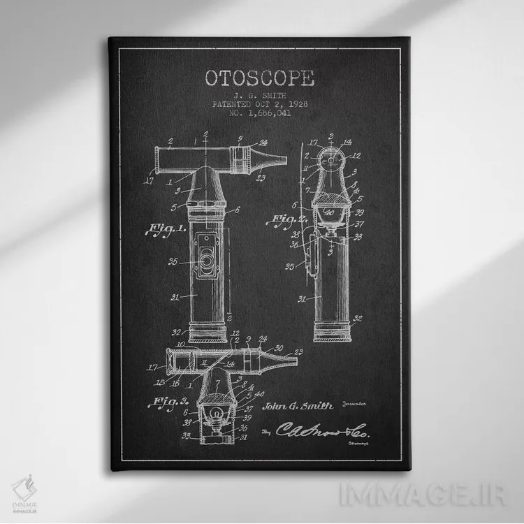تابلو نقشهٔ ثبت اختراع اتوسکوپ ۳ (زغالی) اثر پیکسل کهنه (استودیو/نام هنری) - نمای روبهرو روی دیوار