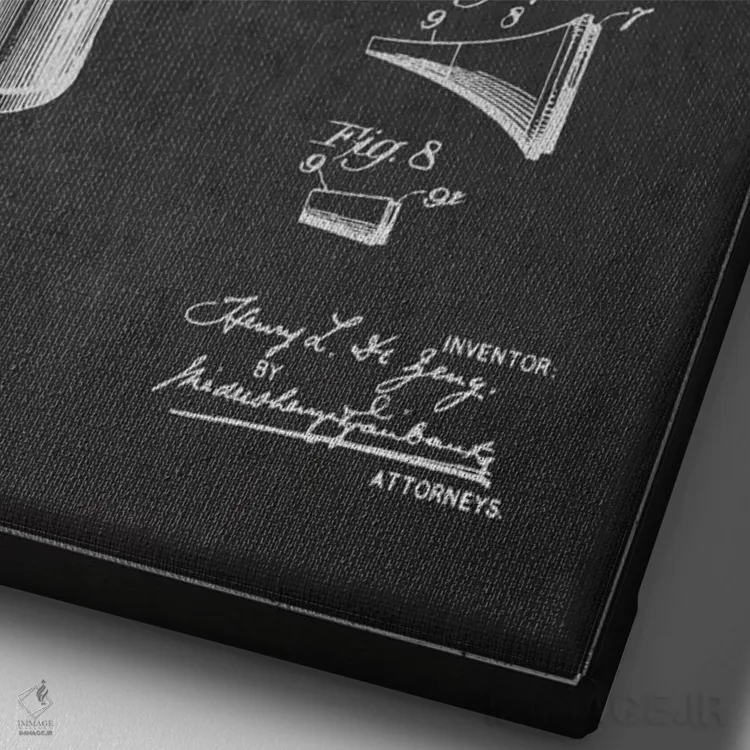 تابلو نقشهٔ ثبت اختراع اتوسکوپ (زغالی) اثر پیکسل کهنه (استودیو/نام هنری) - نمای نزدیک بافت بوم