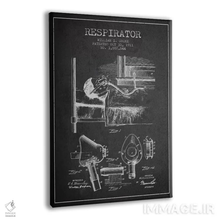 تابلو نقشهٔ ثبت اختراع دستگاه تنفس مصنوعی (زغالی) اثر پیکسل کهنه (استودیو/نام هنری) - نمای پرسپکتیو محصول