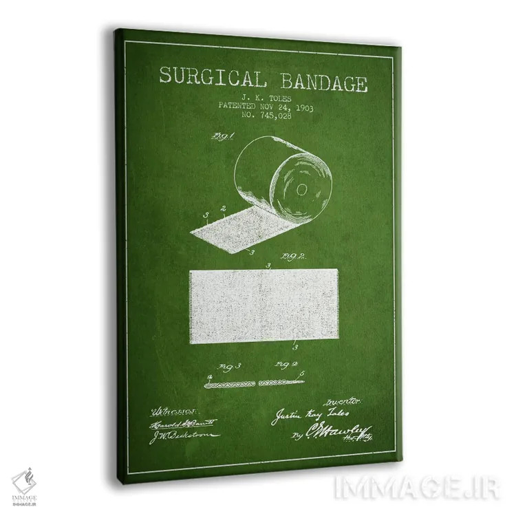 تابلو نقشهٔ ثبت اختراع بانداژ جراحی (سبز) اثر پیکسل کهنه (استودیو/نام هنری) - نمای پرسپکتیو محصول