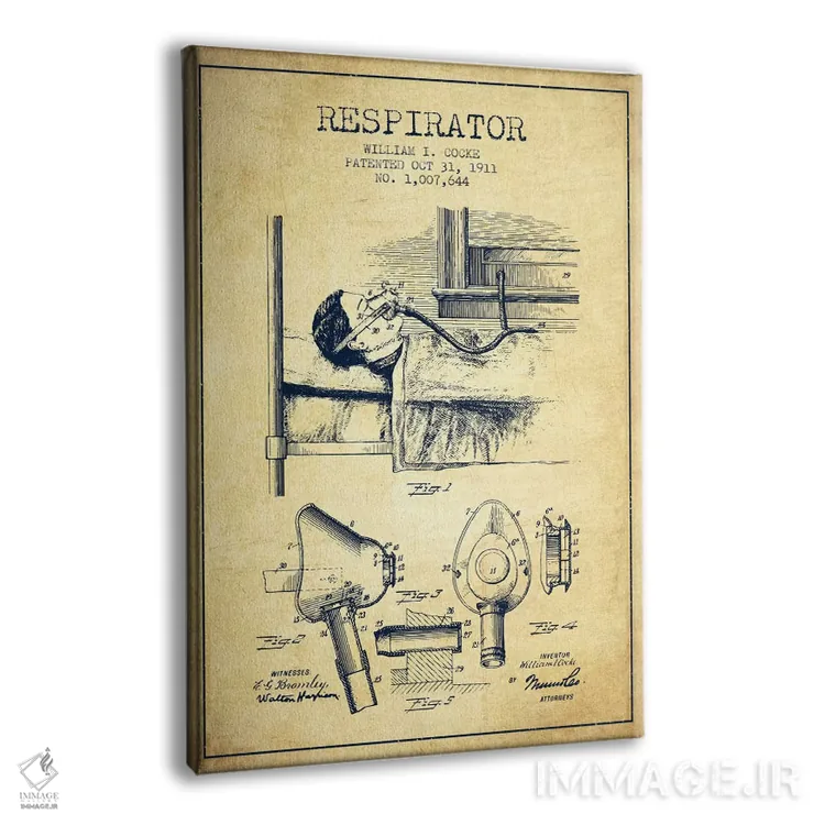 تابلو نقشهٔ ثبت اختراع دستگاه تنفس مصنوعی (قدیمی) اثر پیکسل کهنه (استودیو/نام هنری) - نمای پرسپکتیو محصول
