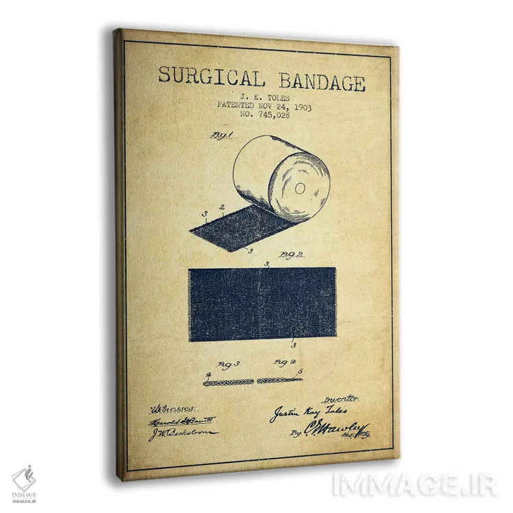 تابلو نقشهٔ ثبت اختراع بانداژ جراحی (قدیمی) اثر پیکسل کهنه (استودیو/نام هنری) - نمای پرسپکتیو محصول